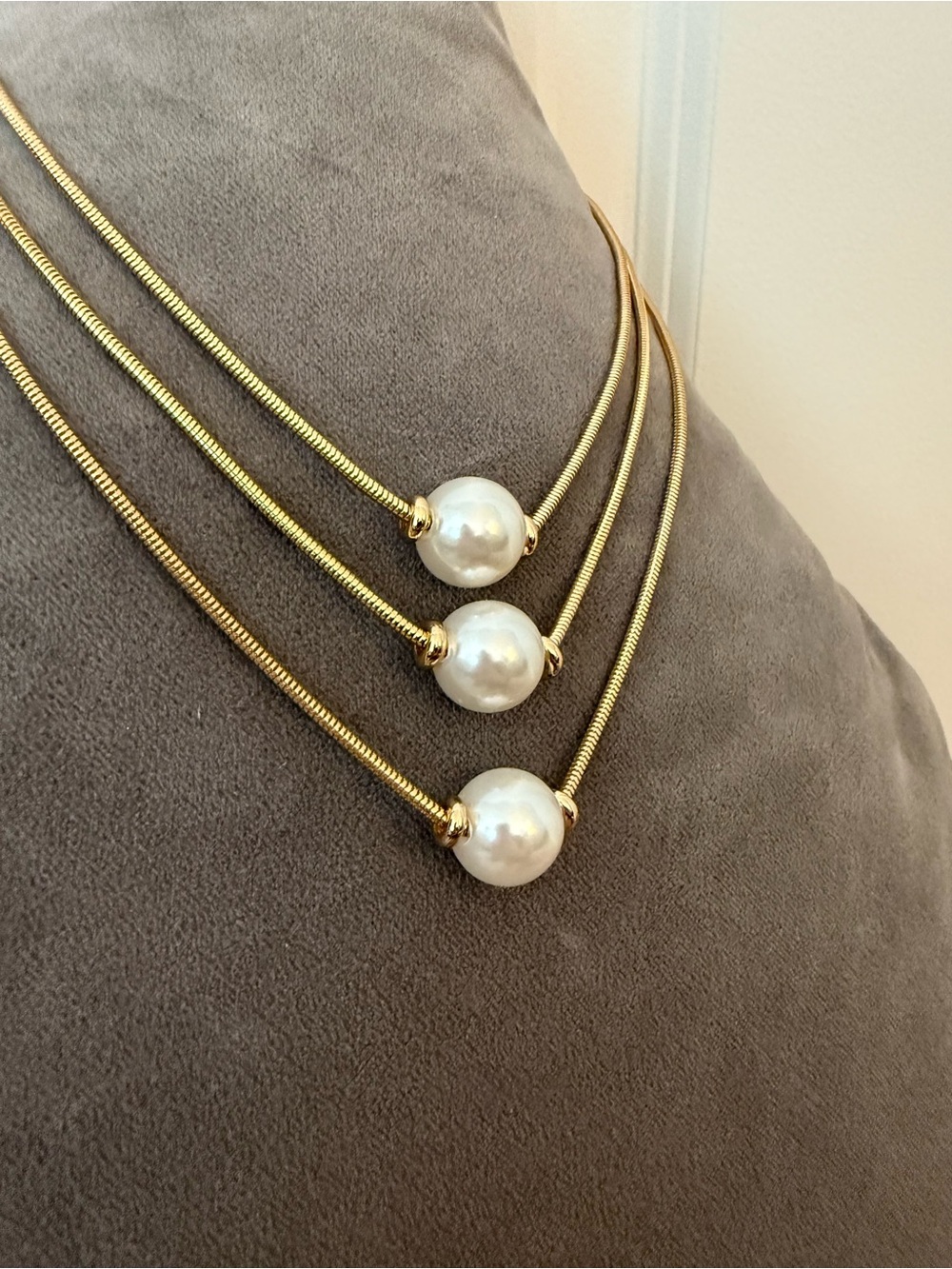 Alfani Gold Tone Triple Strand Faux Pearl Statement Necklace